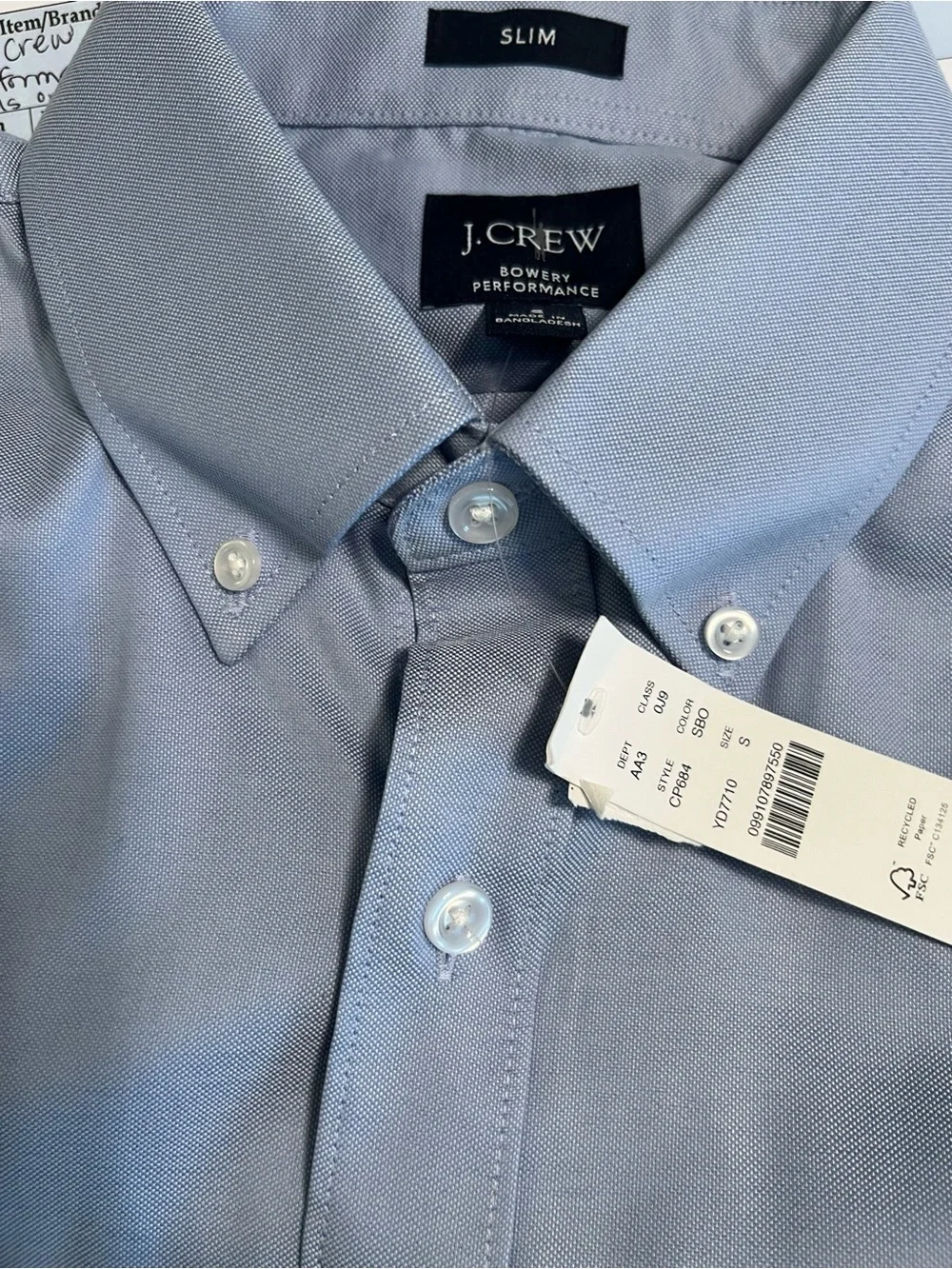 J Crew Blue Bowery Performance Stretch Oxford Buttondown Shirt NWT S #2624
